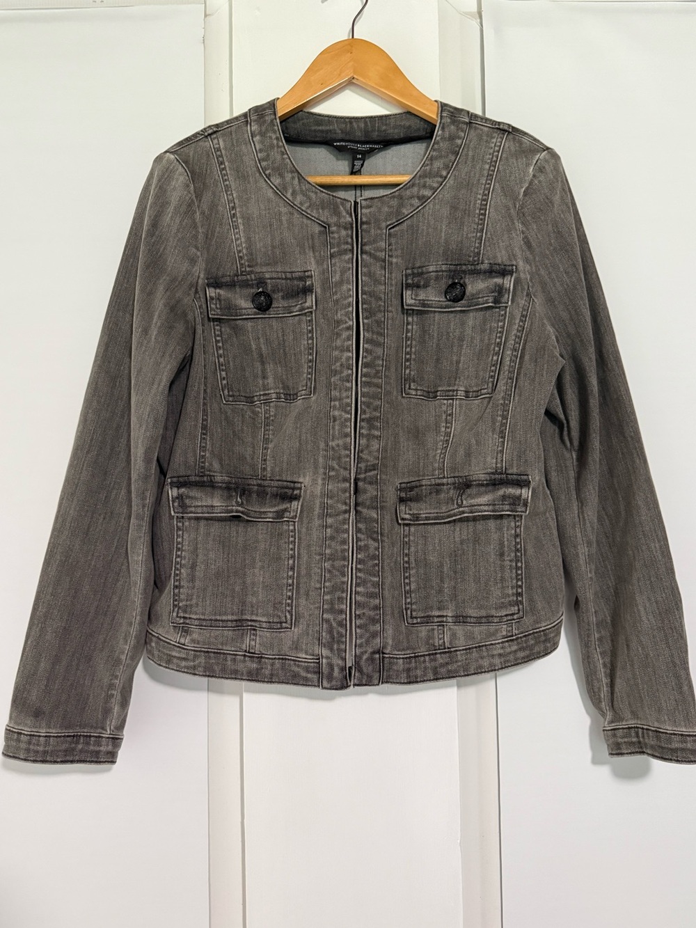 WHBM Gray Coated Denim Band Jacket Size 14